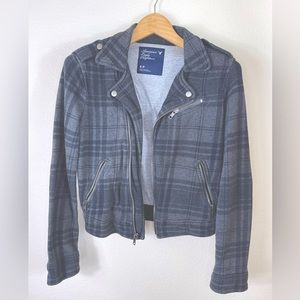 American Eagle Outfitters Plaid Cropped Moto Lined Jacket Size Small